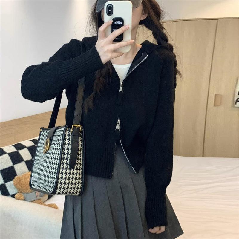 Damen Strickjacke mit hohem Kragen und Reißverschluss Drune
