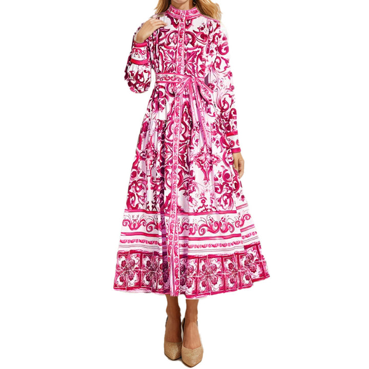 Damen Midikleid im eleganten Barockdesign mit aufwendigen Musterdetails Drune