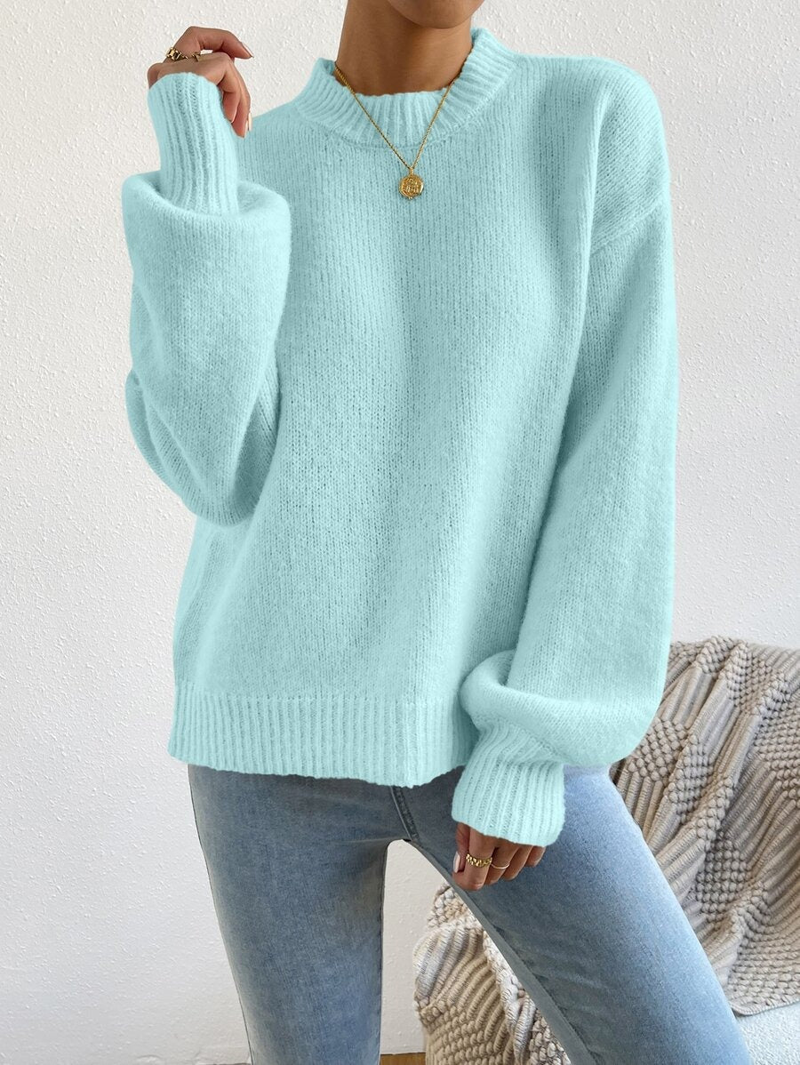 Damen lässiger Oversized-Pullover mit hohem Kragen und strukturiertem Design Drune