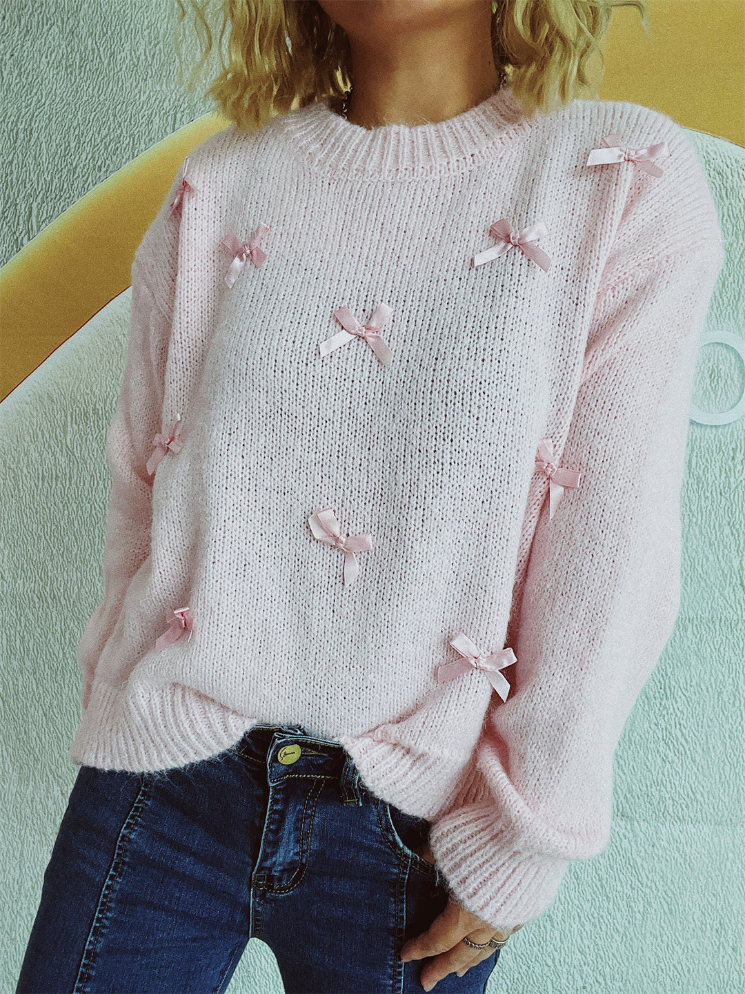 Damen Strickpullover mit verspielten Schleifenakzenten Drune