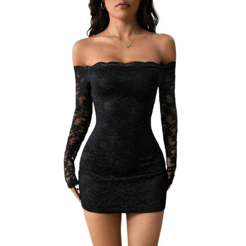 Damen Spitzenkleid mit eleganten transparenten Ärmeln und tailliertem Schnitt Drune