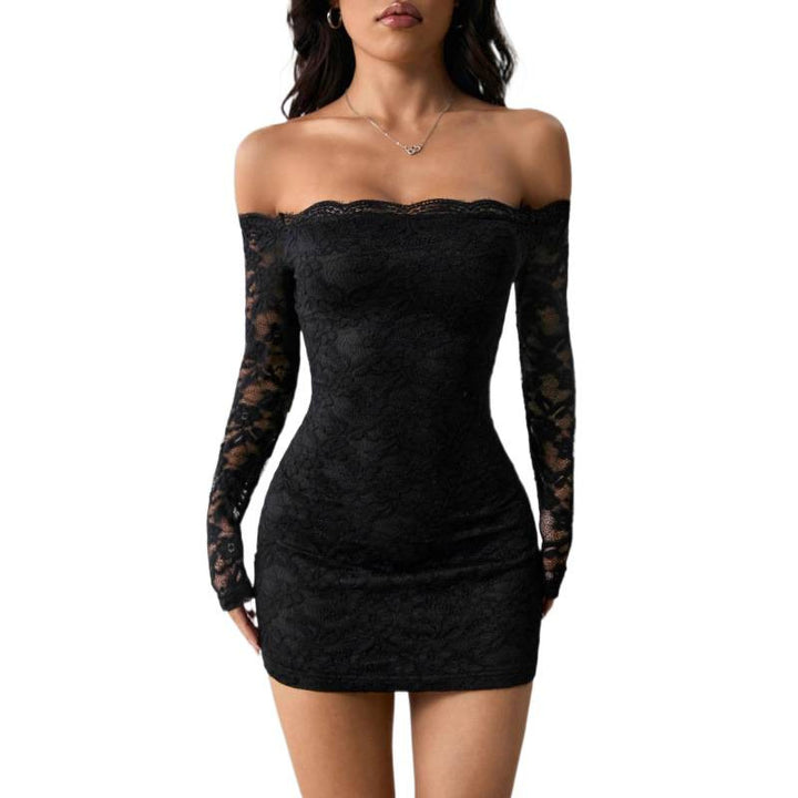 Damen Spitzenkleid mit eleganten transparenten Ärmeln und tailliertem Schnitt Drune