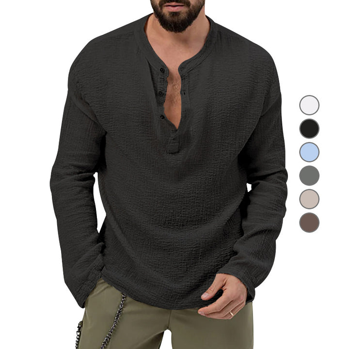 Herren nan entspanntes Henley-Set aus leichter Baumwoll-Gauze mit Kordelbundhose Drune