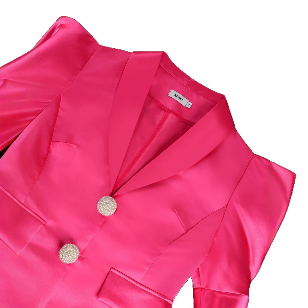 Damen Elegantes Blazer-Kleid mit Puffärmeln und Glitzerknöpfen Drune