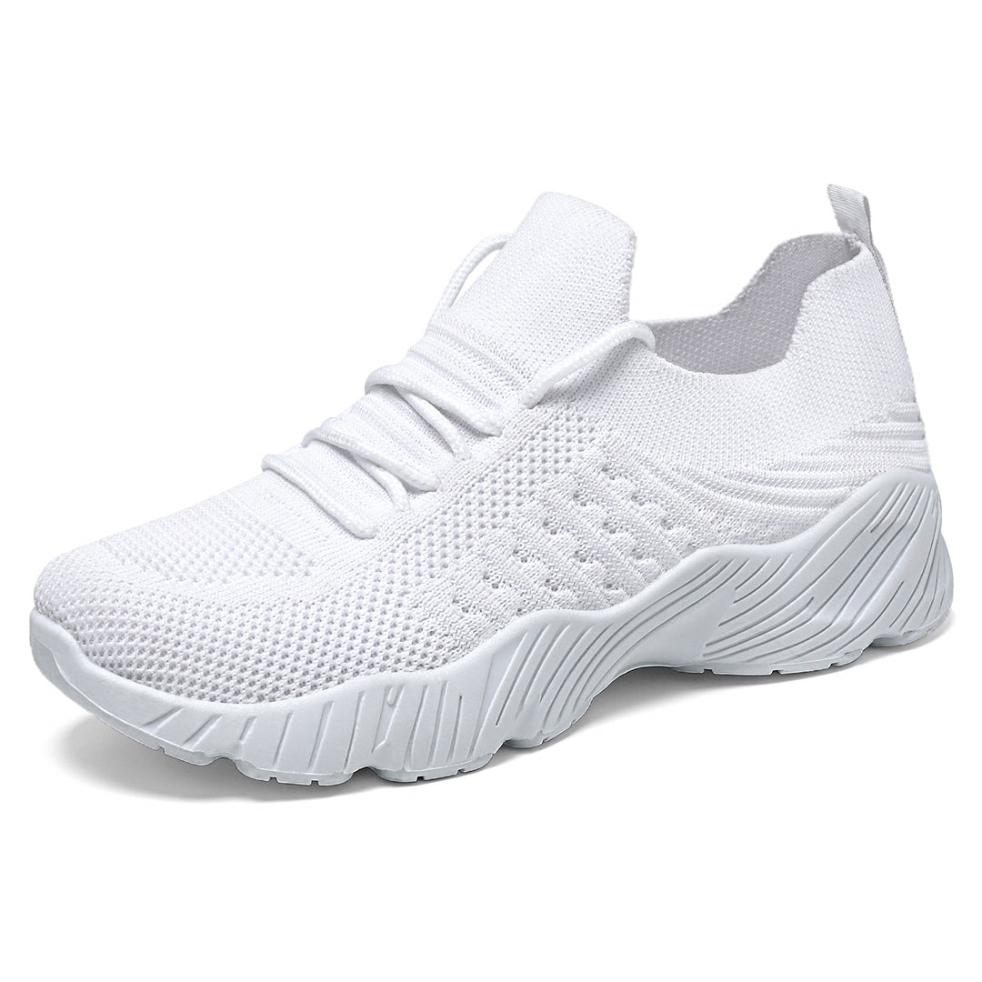Damen nan nahtloser Strick-Sneaker mit elastischem Einstieg, gepolsterter EVA-Keilsohle und Zuglasche Drune