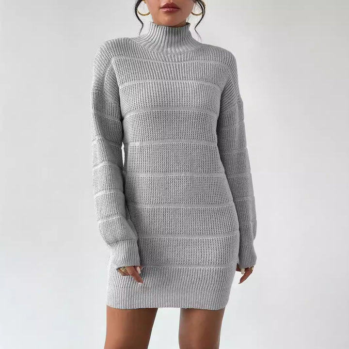 Damen Strickkleid mit hohem Kragen und strukturiertem Muster Drune