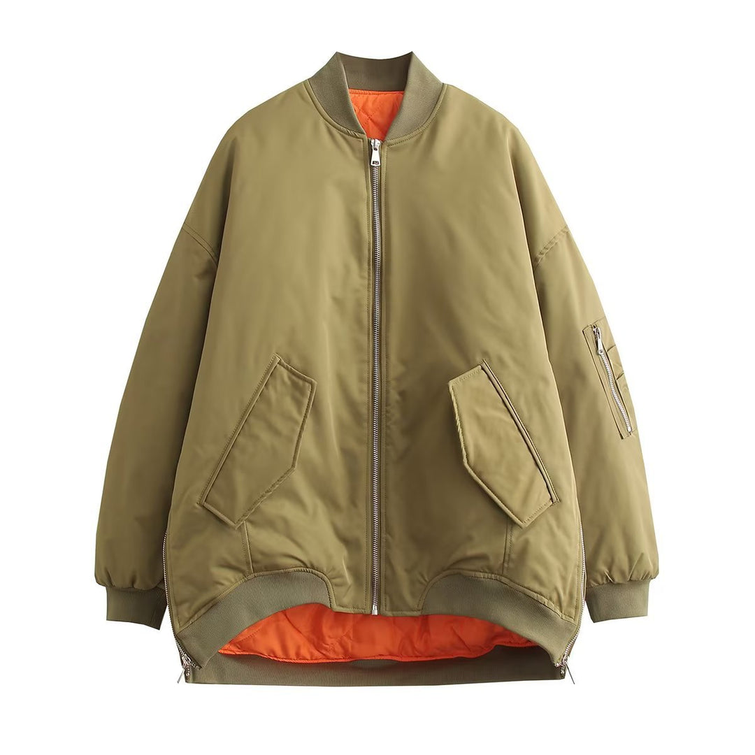 Damen modische Oversized Bomberjacke mit funktionalen Taschen und sportlichem Design Drune