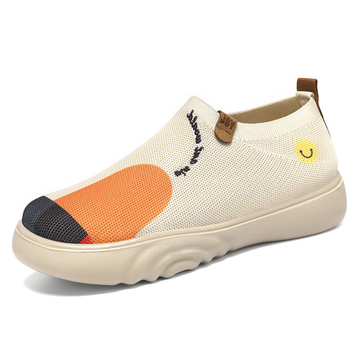 Damen nan gestrickter Slip-On Sneaker mit verspielter Stickapplikation und stoßdämpfender EVA-Plateausohle Drune