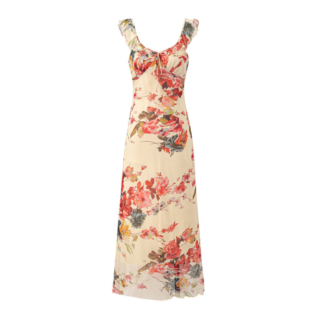 Damen Maxikleid mit zarten Rüschen und floralem Muster Drune