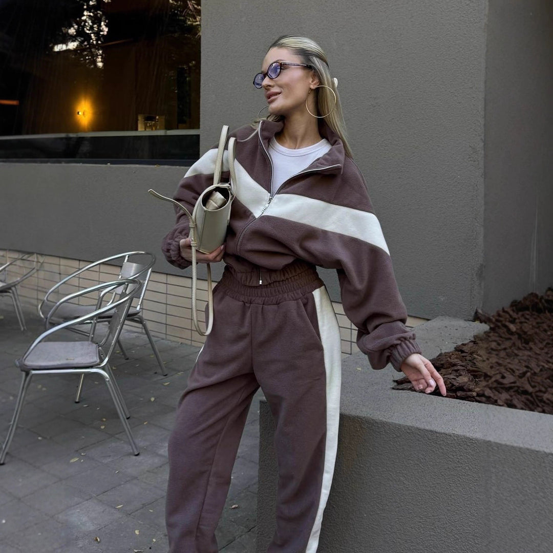 Damen Sportliches Fleece-Set mit hohem Kragen und blousonartigem Schnitt Drune