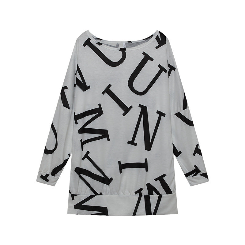 Damen Oversized Langarmshirt mit modernem Schriftzug und elastischem Bund Drune
