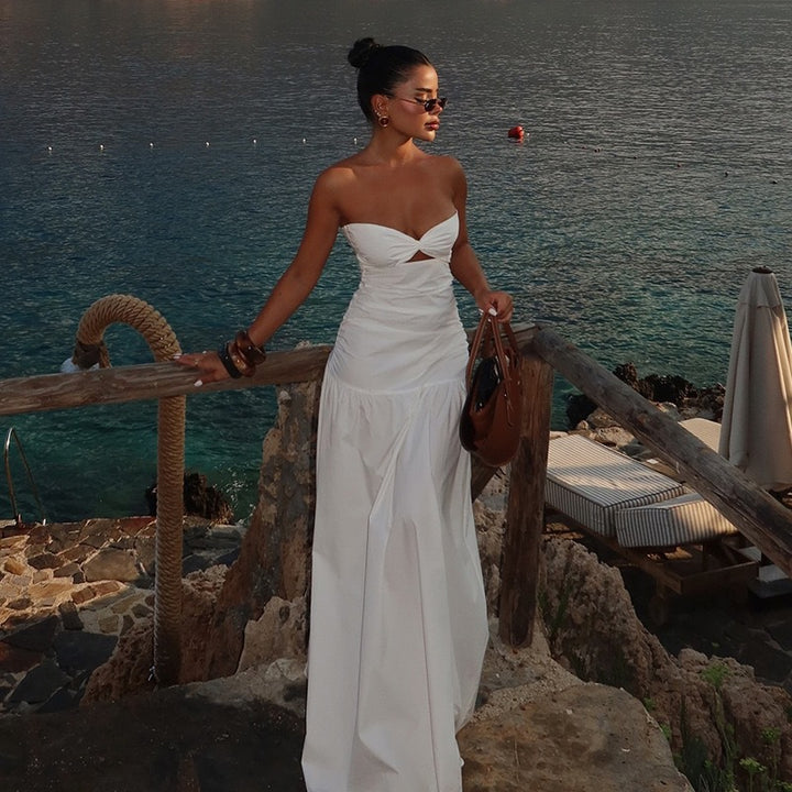 Damen Elegantes Maxikleid mit figurformendem Schnitt und tiefem Ausschnitt Drune