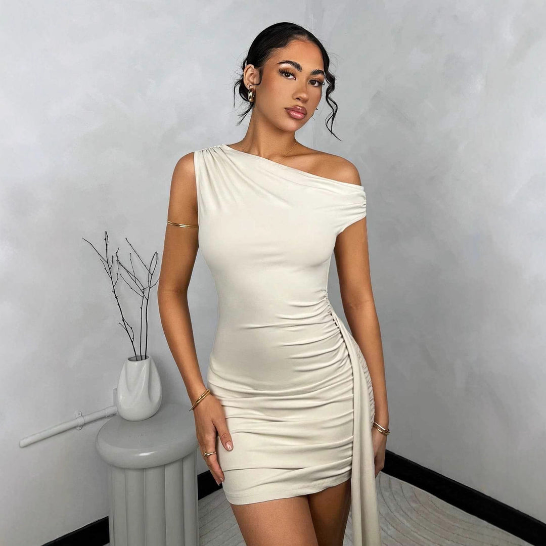 Damen Minikleid mit asymmetrischem Schnitt und elegantem Drapierungsdesign Drune
