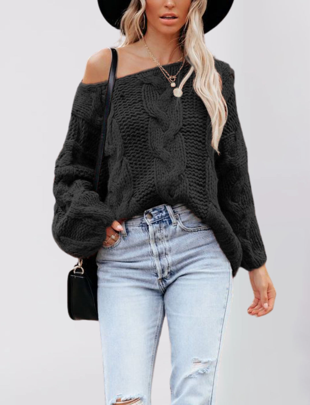 Damen Grobstrickpullover mit schulterfreiem Design Drune