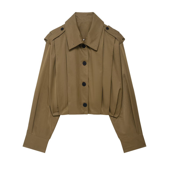 Damen cropped Blusenjacke mit elegantem Schnitt und Knopfdetails Drune