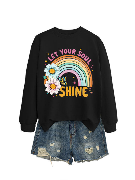 Damen Sweatshirt mit buntem Farbverlauf und floralem Grafikdesign Drune