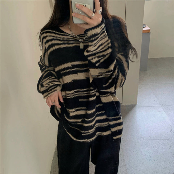 Damen Strickpullover mit elegantem Streifenmuster und lässigem Schnitt Drune