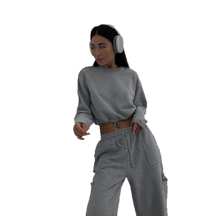 Damen lässiger cropped Sweatpullover mit elastischem Bund Drune