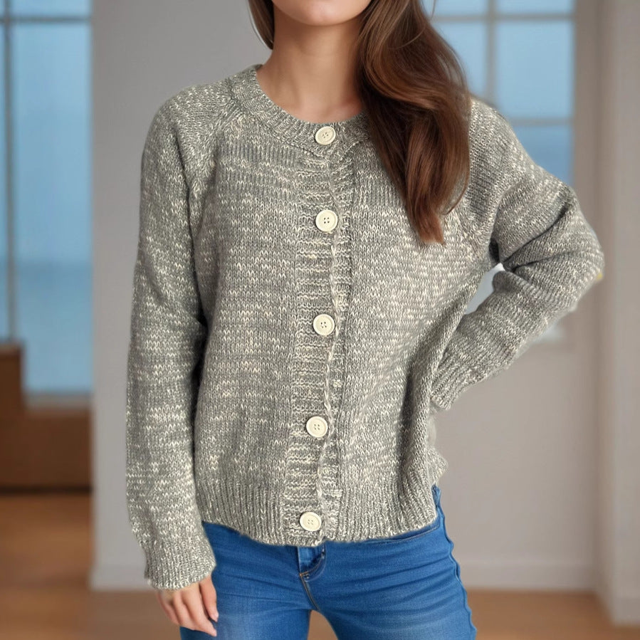 Damen kuschelige Strickjacke mit großen Knöpfen und feiner Textur Drune