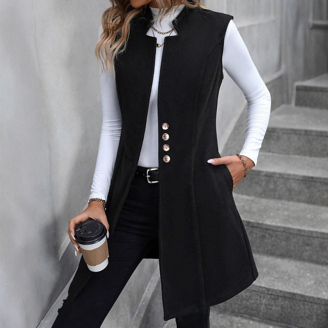 Damen elegante Weste mit Knopfdetails Drune