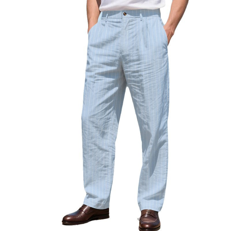 Herren nan elegante Nadelstreifen-Anzughose mit weitem Bein, Bügelfalte und hohem Bund Drune