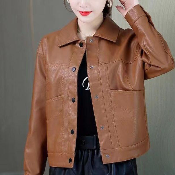 Damen Chic Lederjacke im modernen Biker-Stil Drune