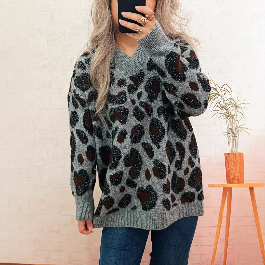 Damen lässiger Strickpullover mit animalischem Muster Drune