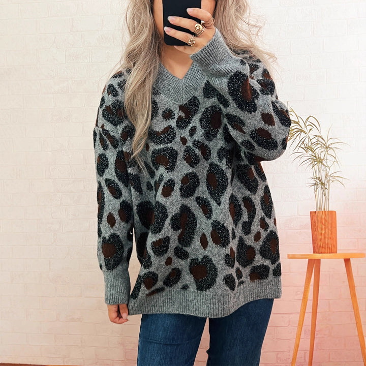 Damen lässiger Strickpullover mit animalischem Muster Drune