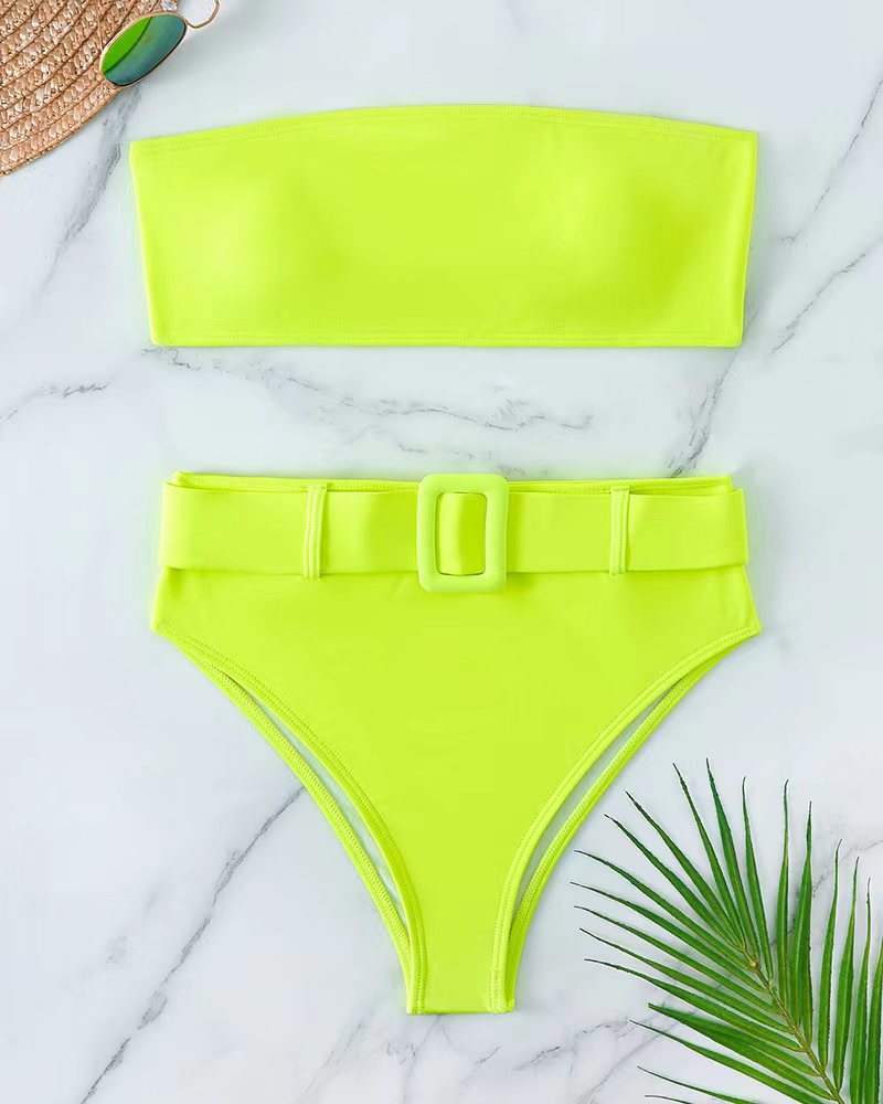 Damen Bandeau-Bikini-Set mit hoch taillierter Hose und trendigem Gürteldetail Drune