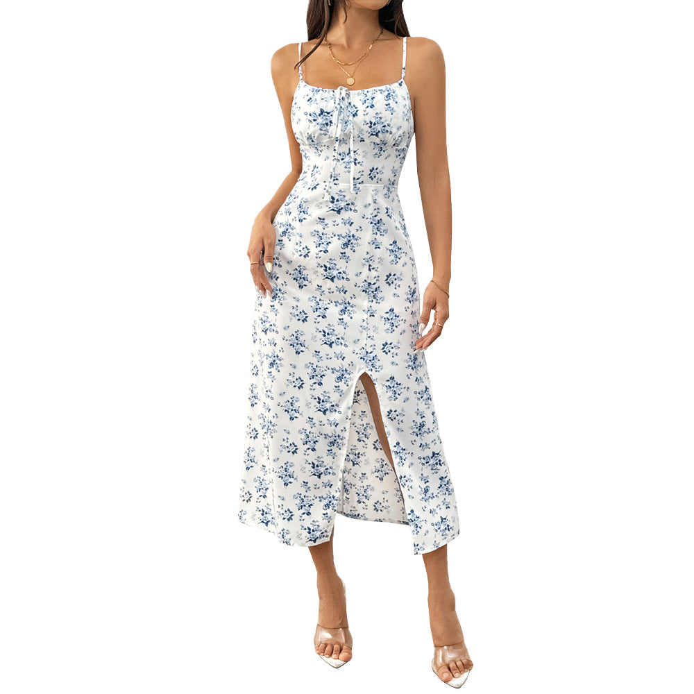 Damen Maxikleid mit floralem Muster und eleganten Spaghettiträgern Drune