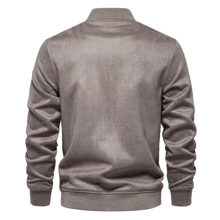 Herren nan Wildlederoptik-Collegejacke mit Druckknopfverschluss, Pattentaschen und geripptem Saum Drune