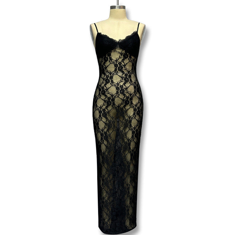 Damen Spitzen-Maxikleid mit verführerischem Transparenzeffekt Drune