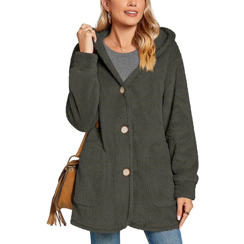 Damen Kuschelige Fleecejacke mit Kapuze und Taschen Drune