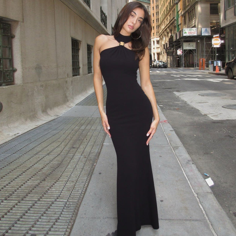 Damen Bodenlanges Abendkleid mit elegantem Halterneck Drune