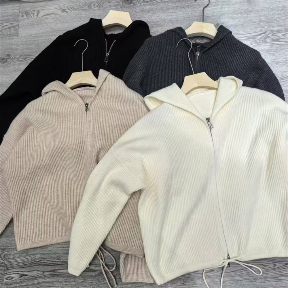 Damen lässige Kapuzenjacke mit strukturiertem Rippenmuster Drune