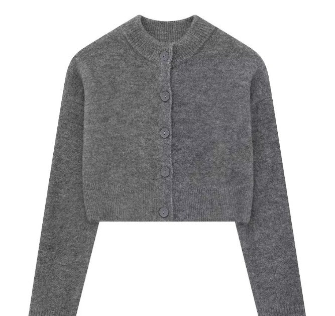 Damen kurze Strickjacke mit Knopfleiste und elegantem Rundhalsausschnitt Drune