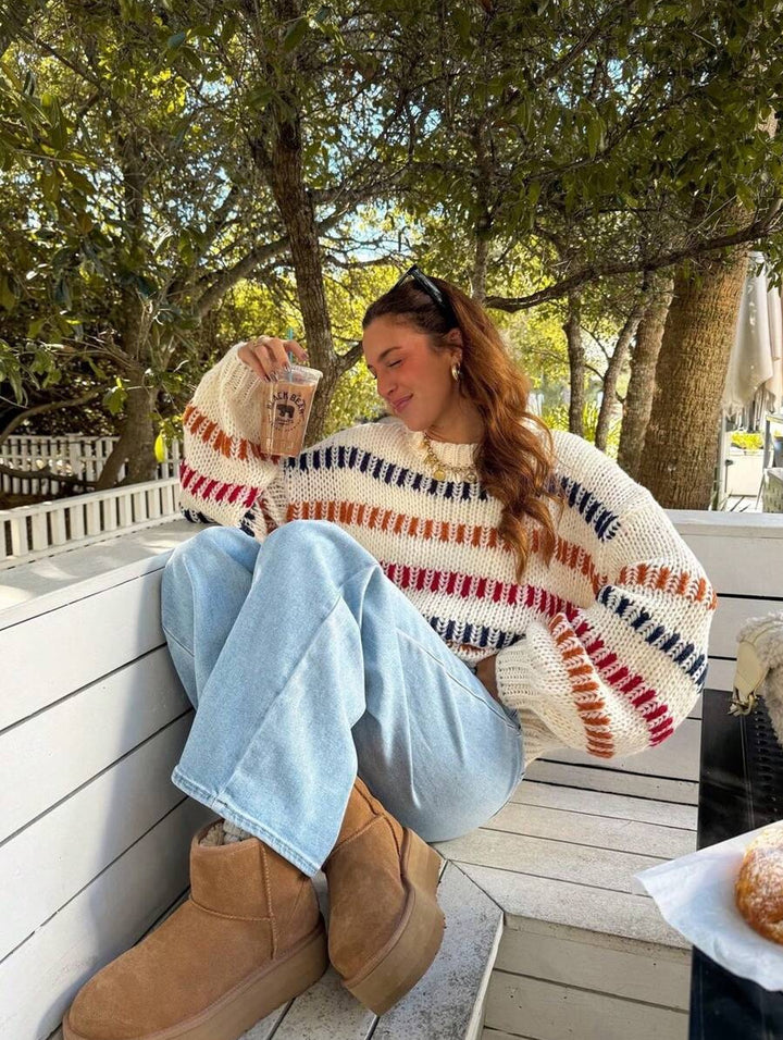 Damen Grobstrickpullover mit bunten Streifen und Oversized-Schnitt Drune
