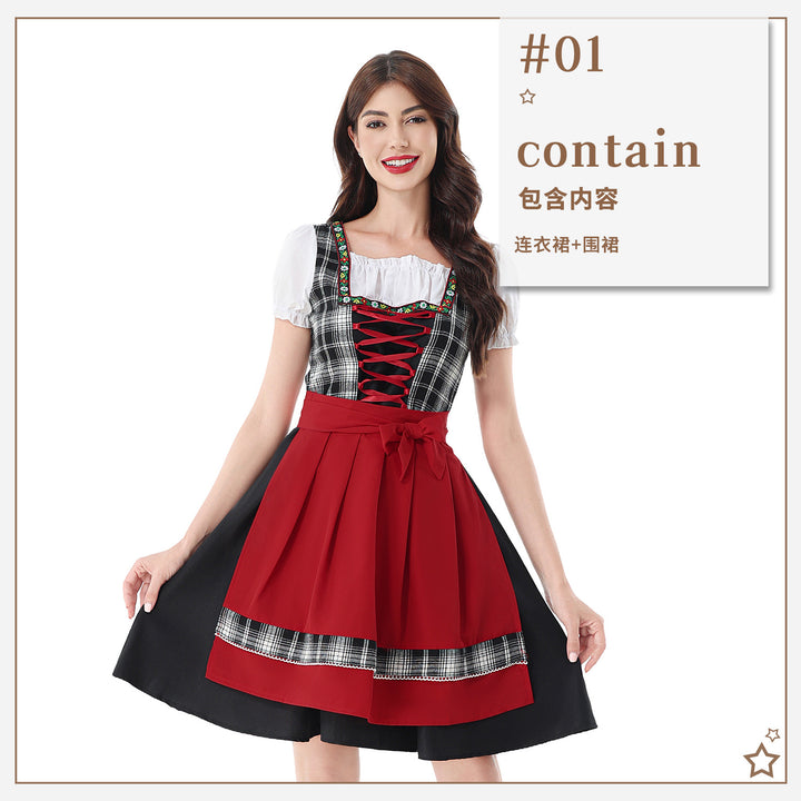 Damen nan traditionelles Dirndlkleid mit Karo-Mieder und gesteppter Schürze Drune