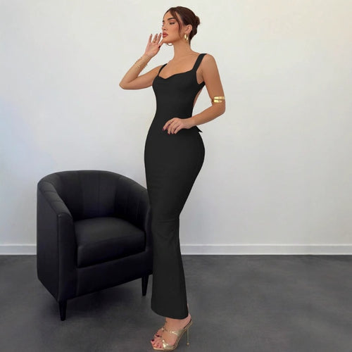 Damen Elegantes Abendkleid mit offenem Rücken und Schleifenakzent Drune