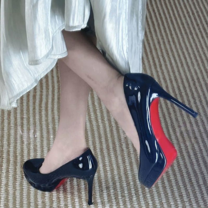Damen glänzende Stiletto Pumps mit hoher Absatzform Drune
