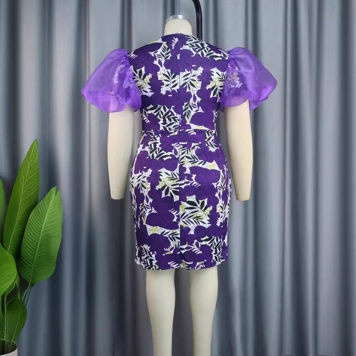 Damen Kleid mit floralem Muster und voluminösen Chiffonärmeln Drune