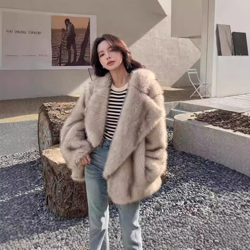 Damen Oversized Plüschjacke mit weit ausgestellten Ärmeln Drune