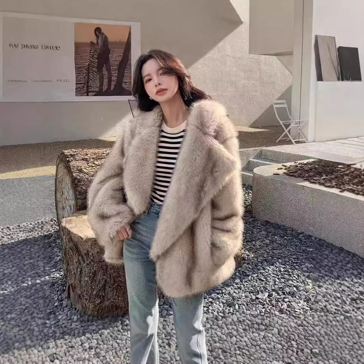 Damen Oversized Plüschjacke mit weit ausgestellten Ärmeln Drune