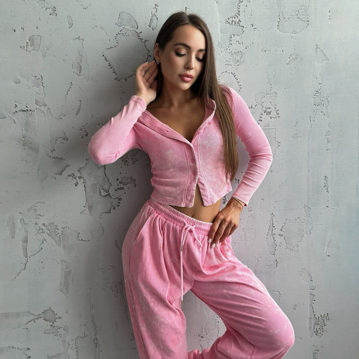 Damen Sportliches Freizeit-Set mit cropped Jacke und weiter Hose Drune