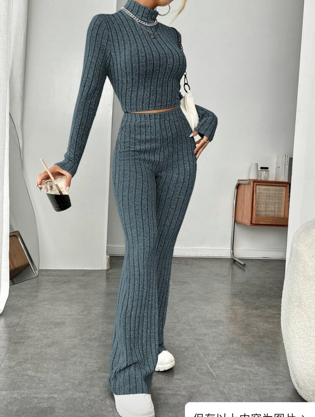 Damen sportliches Rippstrick-Loungewear-Set Drune