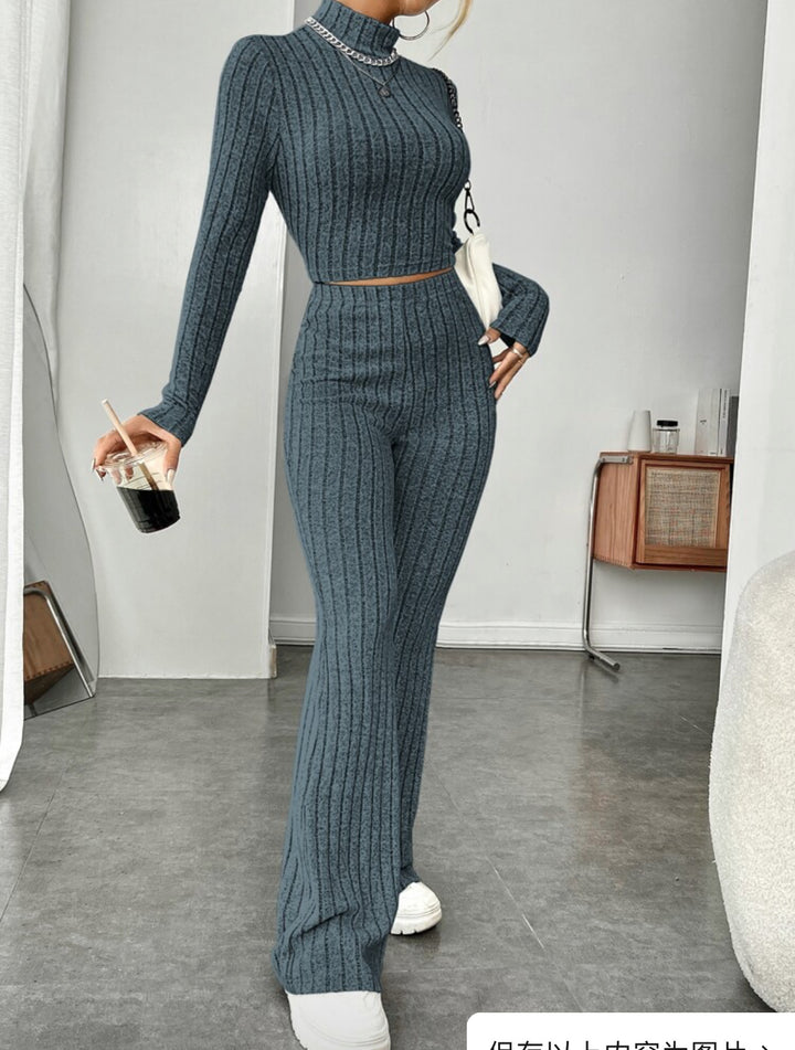 Damen sportliches Rippstrick-Loungewear-Set Drune