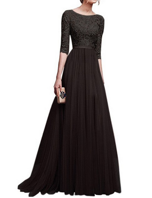 Damen Elegantes Abendkleid mit hochwertiger Spitze und fließendem Rock Drune