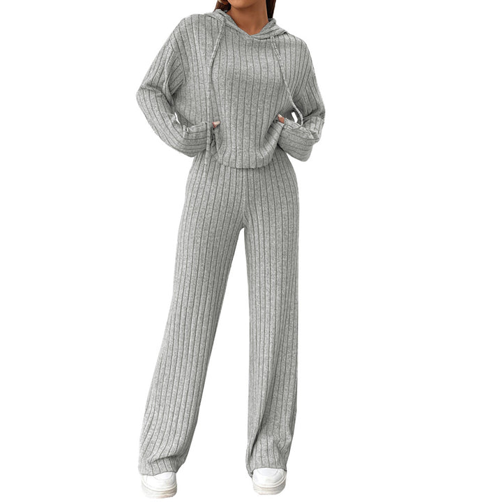 Damen gemütliches Strick-Set mit lässigem Hoodie und weitem Bein Drune