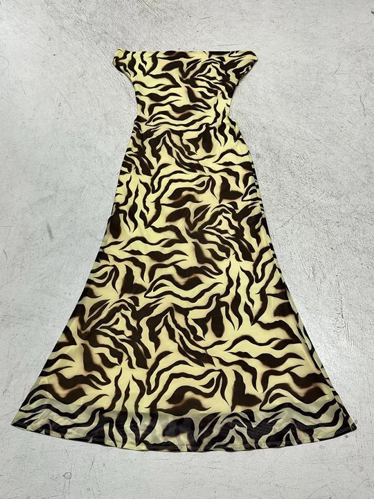 Damen Maxikleid im trendigen Tigerprint-Design mit verführerischem V-Ausschnitt und Spaghetti-Trägern Drune