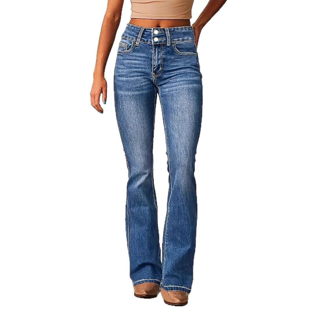Damen hohe Taillen Bootcut Jeans Drune